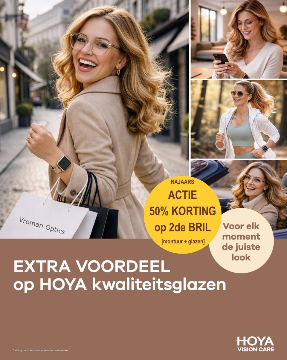 50 procent korting op 2de complete bril (montuur + kwaliteitsglazen)